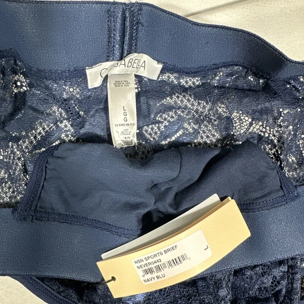 NWT Cosabella [ MENS Large ] Never Say‎ Never Sports Brief Lace Navy Blue U1943